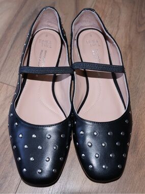 Time and Tru Black Studded Mary Jane Flats